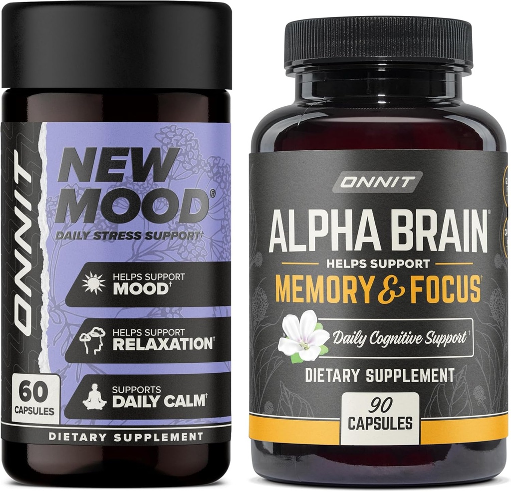 ONNIT Alpha Brain 90ct + New Mood 60ct Nootropic Stack