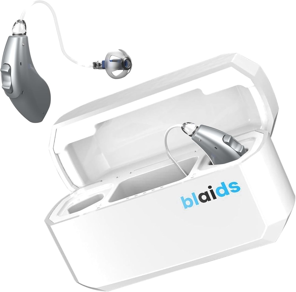 BlaidsX Neuro Rechargable RIC + Προγραμματίσιμα Βοηθήματα Ακρόασης για Ενήλικες με Κινητή Εφαρμογή Ακρόαση Δοκιμή & Ακύρωση Θόρυβου, Βοηθήματα Ακρόασης για Ανώτερους, Διπλό Mic & 96 DSP κανάλια. Επεξεργαστής κατασκευής ΗΠΑ