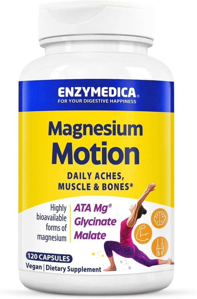 Enzymedica, Magnesium Motion with 3 Forms of Magnesium, ATA Mg, Glycinate, Malate, Soothes Occasional Aches, Supports Οστά & Μύες, 120 κάψουλες