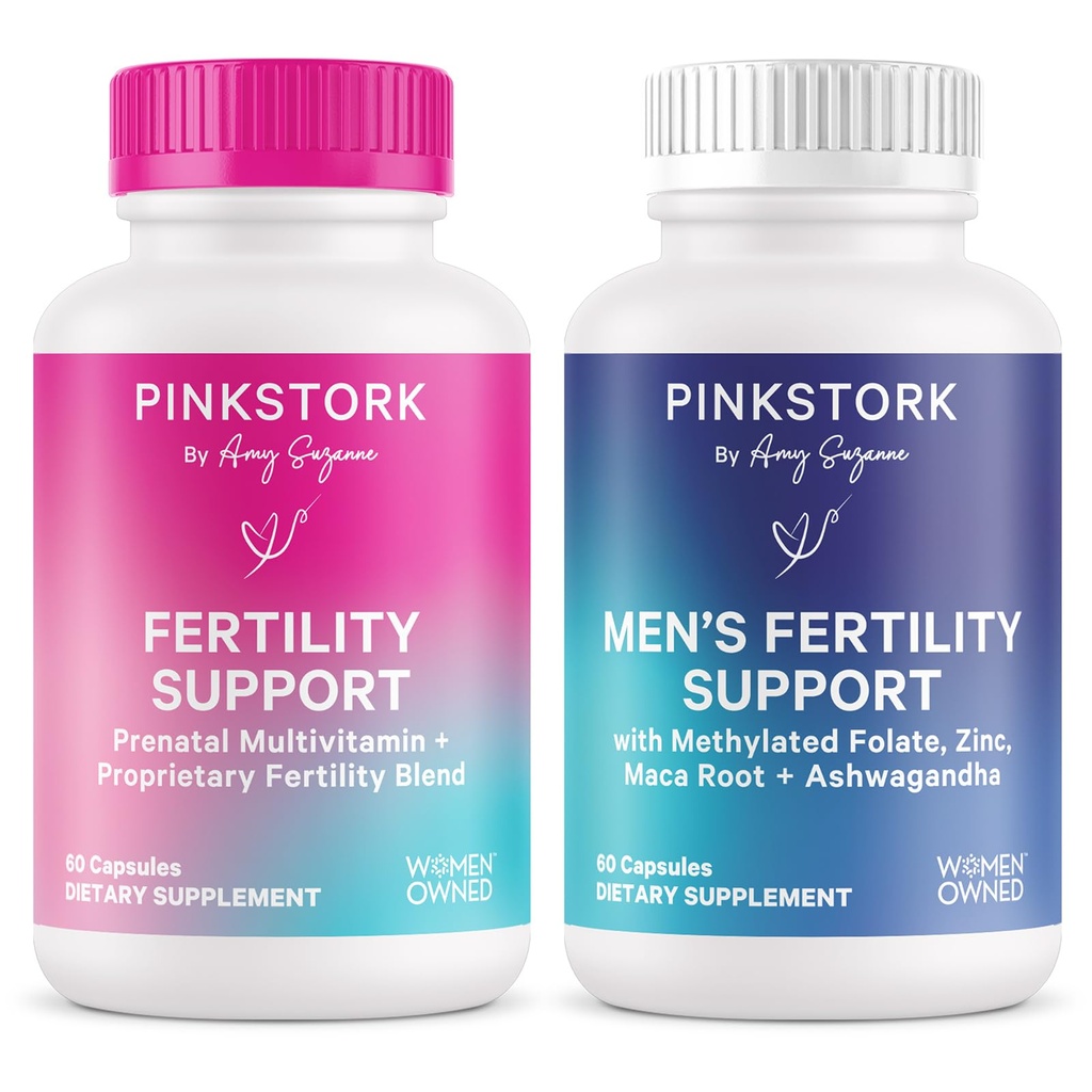 Pink Stork Του και της γονιμότητας Δέσμη: Συμπληρώματα γονιμότητας για τις γυναίκες, συμπληρώματα γονιμότητας για τους άνδρες, γονιμότητα Προγεννητική βιταμίνη, Vitex, Ινοσιτόλη, Folate, Βιταμίνη B6, 60 κάψουλες
