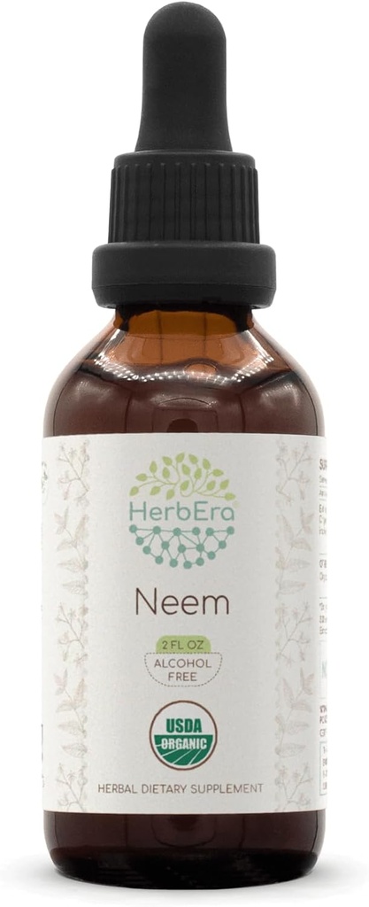 HerbEra Neem B60 Herb-Free Βότανο Εκχύλισμα Βάμμα, Συμπυκνωμένο Υγρές σταγόνες Φυσικό USDA Βιολογικό (Azadirachta Indica) Αποξηραμένο Φύλλο (2 fl oz)