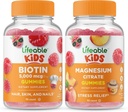 Ζώσιμα παιδιά βιοτίνης + Μαγνήσιο Citrate Kids, Gummies Bundle - μεγάλη γεύση, συμπλήρωμα βιταμίνης, χωρίς γλουτένη, GMO δωρεάν, μασώμενη κοιλιά