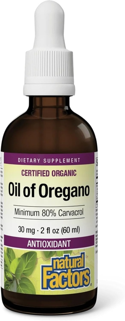 Natural Factors Oil of Oregano - Liquid Antioxidant Support Supplement for Immune Support - Easy Swallow Health Supplement with Non-GMO & Gluten-Free Formula - 2 fl oz (375 Servings)