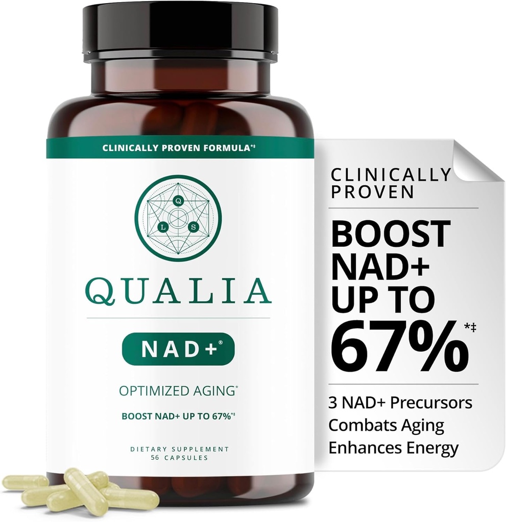 Qualia NAD Supplement — Clinically Αποδεικνύεται για την ενίσχυση NAD+ έως 67%. Βελτιστοποιημένη γήρανση, Ενέργεια, Εστίαση. Elite NAD+ Αναμνηστικά συστατικά Νικοτιναμίδη Ριβοζίδιο (NIAGEN), Νιασίνη, Νιακιναμίδη (1 Μήνας Προμήθεια)
