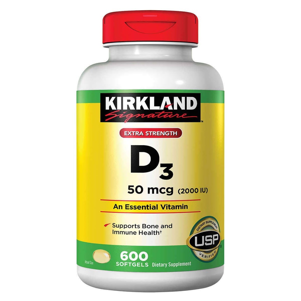 Kirkland Υπογραφή επιπλέον δύναμη D3 50 mcg., 600 Softgels (2 Pack)