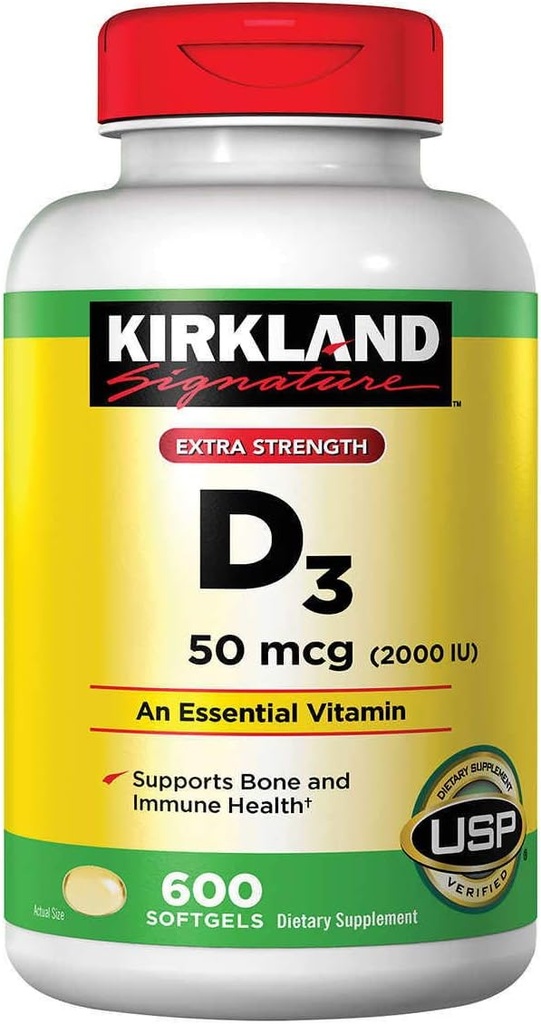 Kirkland Υπογραφή επιπλέον δύναμη D3 50 mcg., 600 Softgels (2 Pack)