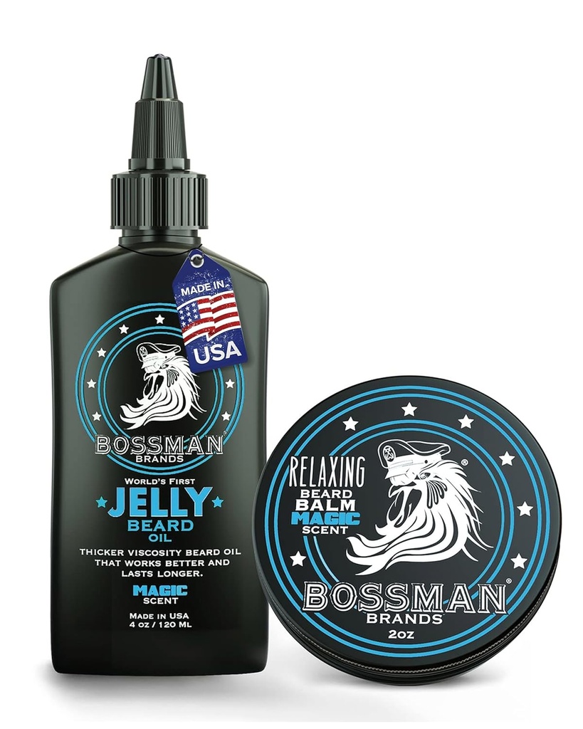 Bossman Jelly Beard Oil for Men & Beard Balm for Men Combo - Softens, Tames Moisturizes & Conditions - Magic Scent - Φυσικά συστατικά & Made in USA