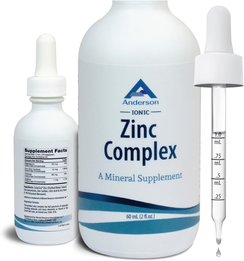 Anderson Ionic Zinc Complex, Υγρές σταγόνες για την υποστήριξη του ανοσοποιητικού, 15mg θειικό ψευδάργυρο ανά υπηρεσία, Ισορροπημένο Trace Mineral Dietary συμπλήρωμα για γυναίκες, άνδρες, 60 εξυπηρετούν, 2oz μπουκάλι