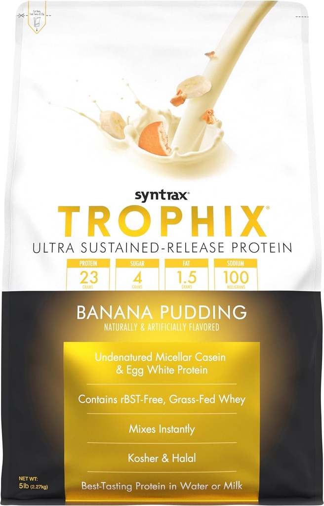 Syntrax Nutrition Trophix, Ultra Sustained-Release Protein Powder Blend, Banana Pudding, 5 lbs.