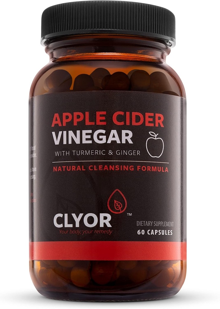 CLYOR Apple Cider Vinegar Pills | Detox, & Cleanse with Turmeric & Ginger | Healthy Digestion, Professional Strength Organic | 60 500mg ACV Vegan, Kosher | Made in The USA