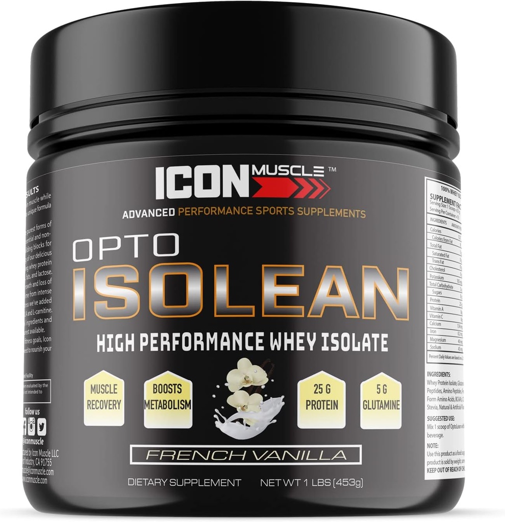 Isolean Whey Protein Isolate Powder, Vanilla, Chocolate, Strawberry, Cookies & Cream, Salted Caramel, Chocolate Peanut Butter, 1 Pound (Vanilla)