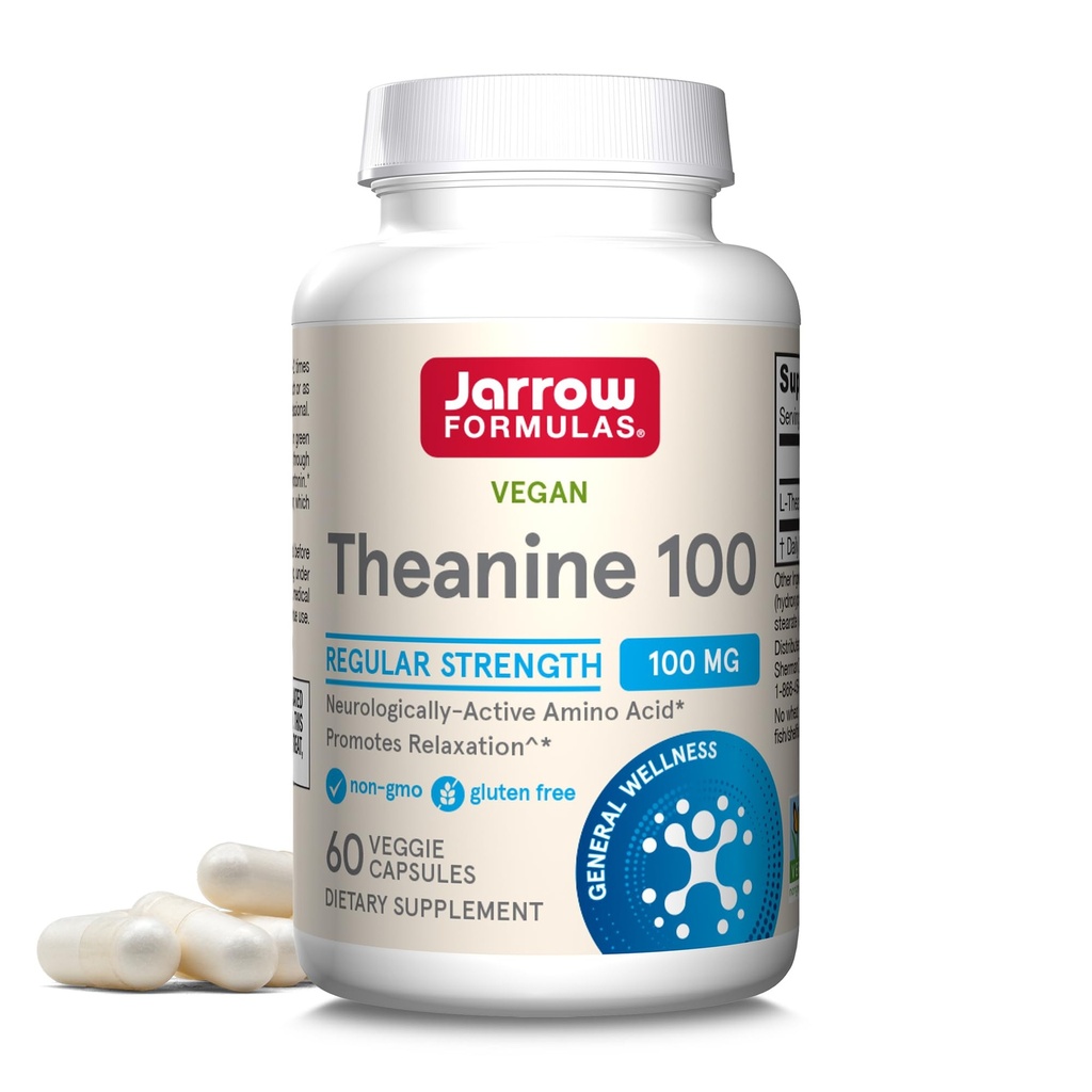 Jarow Formulas Extra Strength Theanine 200mg & Κανονική δύναμη Theanine 100mg Relaxation Υποστήριξη Κάψουλες Bundle, 120 κάψουλες Veggie