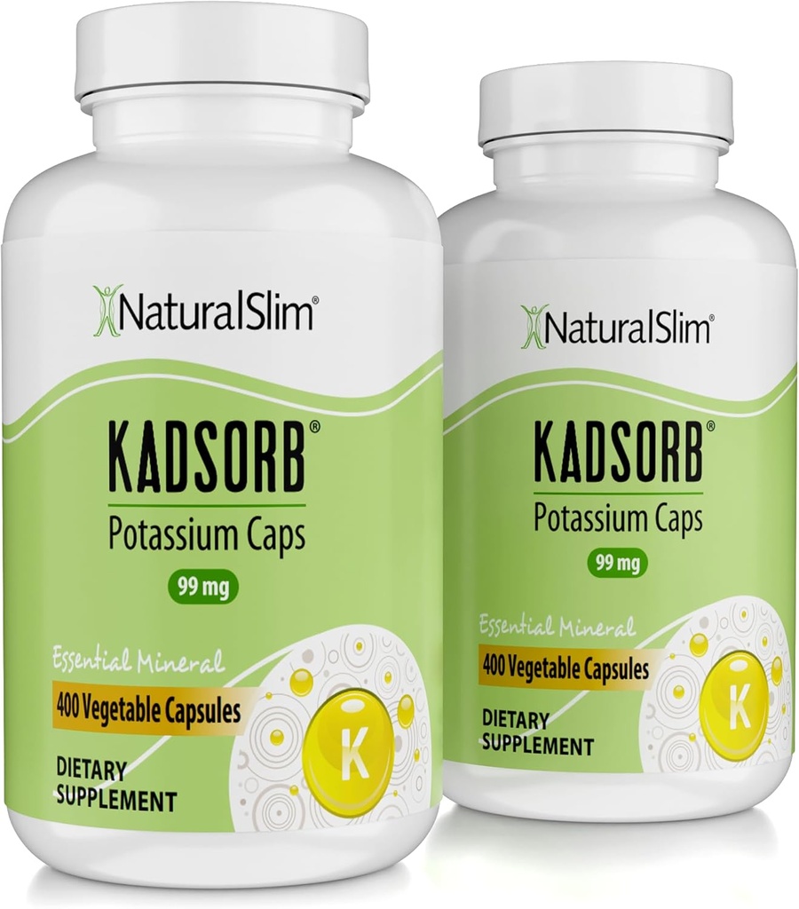 NaturalSlim Φυσικό κιτρικό κάλιο Γλουκονικό 99 mg - Kadsorb Υποστηρίζει Ηλεκτρολυτικό Ισορροπία & Κανονικό pH - Απορροφώμενα συμπληρώματα καλίου με Ουσιαστικά Ορυκτά - Μη ΓΤΟ 400 Κάψουλες 2 Συσκευασία
