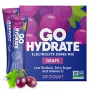 GoHydrate Instant Hydration Powder Packets - Low Sodium Electrolytes Drink Mix - Φυσική Ενυδάτωση Υποστήριξη, Ζάχαρη Δωρεάν Ηλεκτρόλυτη Γεύση Ποτό με Βιταμίνη D, 30 συσκευασίες, Σταφύλια