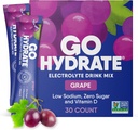GoHydrate Instant Hydration Powder Packets - Low Sodium Electrolytes Drink Mix - Natural Hydration Support, Sugar Free Electrolyte Flavored Powder Drink with Vitamin D, 30 Packs, Grape