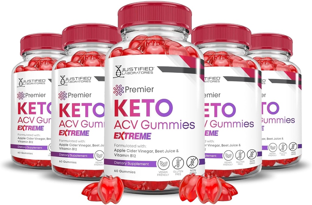 Justified Laboratories (5 Pack Premier Keto ACV Gummies Advanced Extreme 2000MG Premier Keto Gummies Apple Cider Vinegar Formed with Pomegranate Beet Juice Powder B12 Vegan Non GMO 300 Gummys