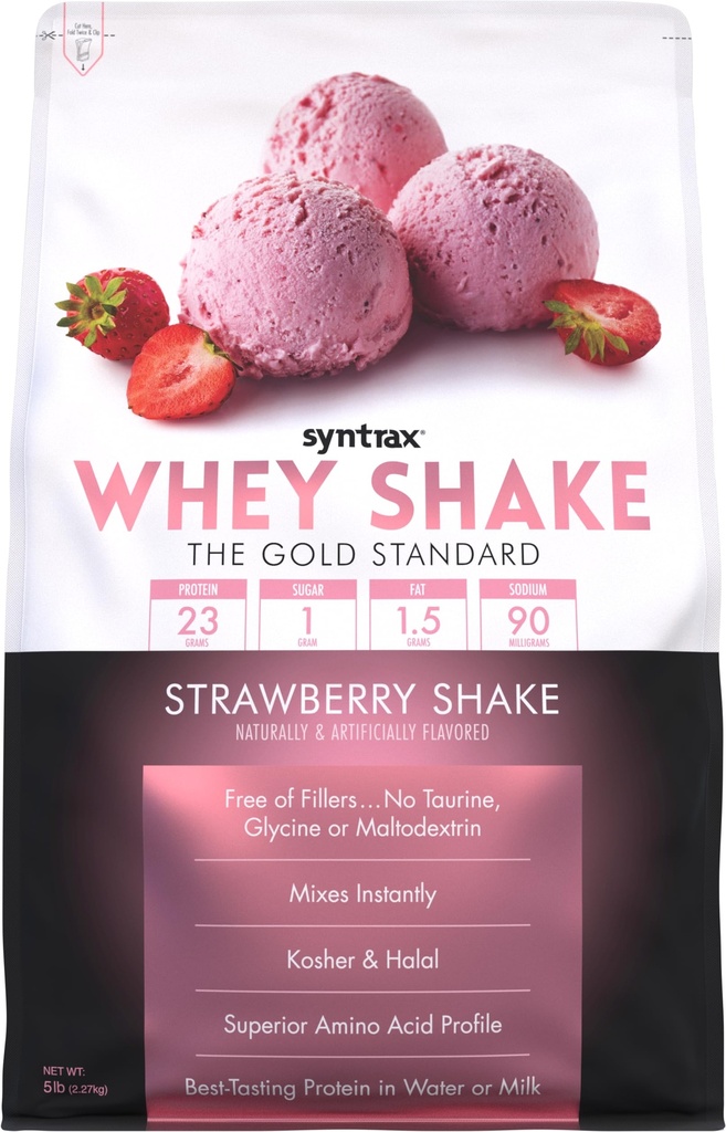 Συγκόλληση θρέψης Whey Shake, κρύο φιλτραρισμένο & μη μετουσιωμένο μείγμα πρωτεΐνης Whey, Shake φράουλα, 5 lbs
