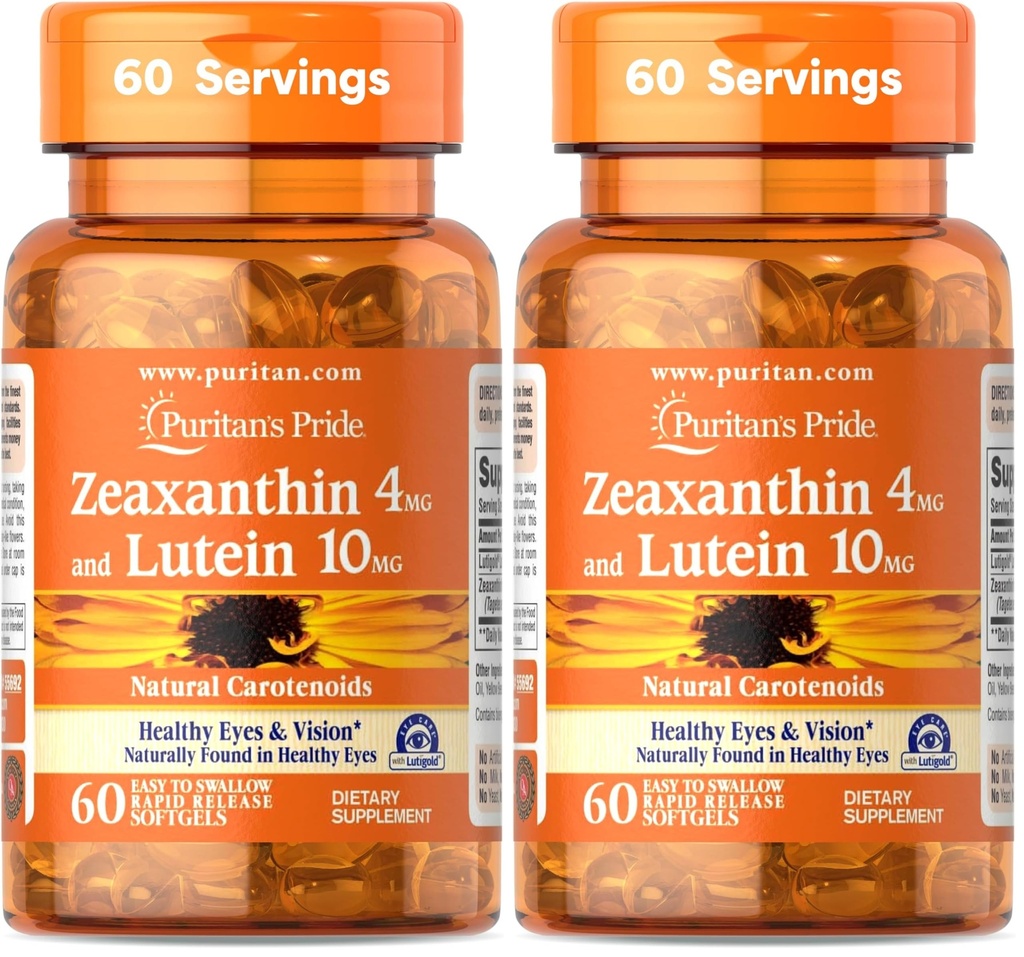Puritan's Pride Zeaxanthin 4mg με Lutein 10mg, Υποστηρίζει υγιή μάτια και όραση *, 60 ct (πακέτο των 2)