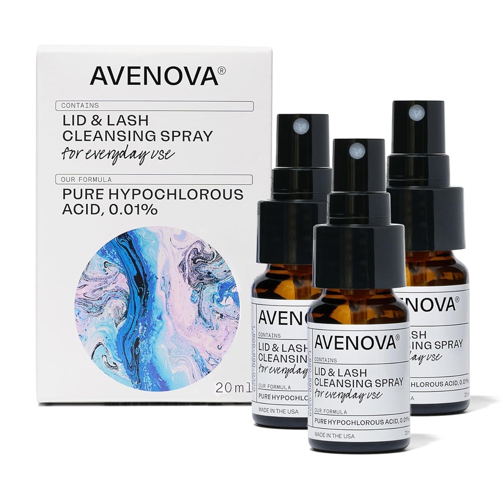 Avenova eyelid και eyelash Cleanser Spray 3 Pack – Απαλό καθημερινά Hypochlorus Acid Lid και Lash Cleansing Spray για καθαρότερα και πιο υγιή μάτια, 60mL (2.04oz)