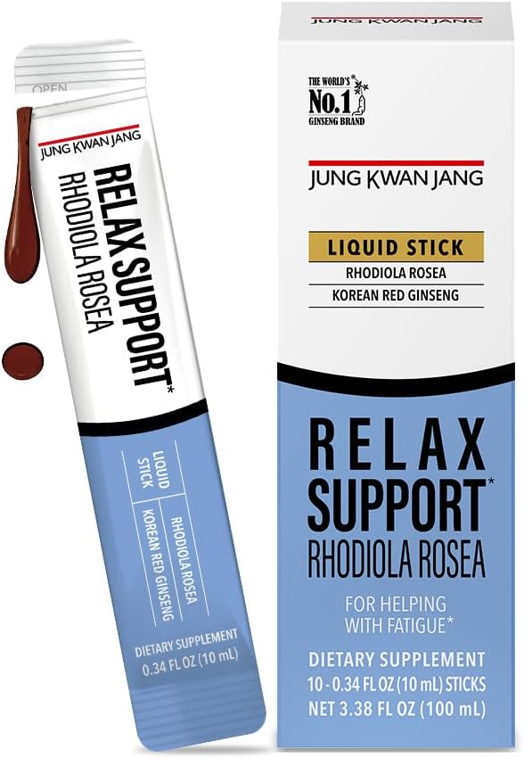 JUNG KWAN JANG Relax support Rhodiola Rosea (800mg), Κορεάτικα Red Ginseng Κάθε φορά Extract Sticks, Relaxation Supplement for Calm and Clarity, 10 Count