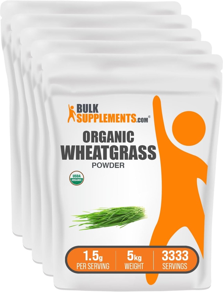 BulkSupplements.com Βιολογική σκόνη σιταριού - Βιολογικά Super Greens σκόνη, Superfoods συμπλήρωμα - Vegan & Gluten Free, 1,5g ανά Σερβίρισμα, 1kg (2,2 lbs) (Συσκευασία των 5)