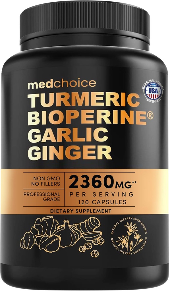 4-σε-1 Turmeric και σκόρδο συμπληρώματα με BioPerine – 2360mg Turmeric Ginger Root Κάψουλες με σκόρδο – Υψηλής ισχύος βοτανική ανάμειξη (120 ct)