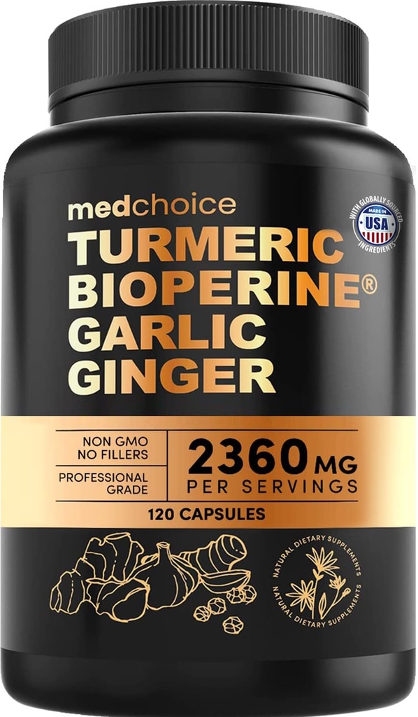 4-σε-1 Turmeric και σκόρδο συμπληρώματα με BioPerine – 2360mg Turmeric Ginger Root Κάψουλες με σκόρδο – Υψηλής ισχύος βοτανική ανάμειξη (120 ct)