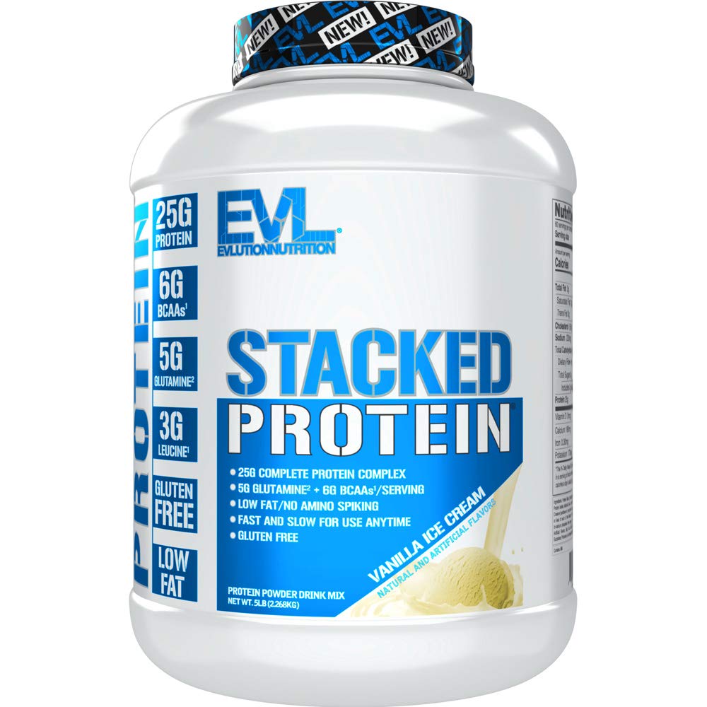 Διατροφή Evlution Stacked Protein Protein Σκόνη με 25 γραμμάρια πρωτεΐνης, 6 γραμμάρια BCAAs και 5 γραμμάρια γλουταμίνης (Vanilla Ice Cream, 5 LB)