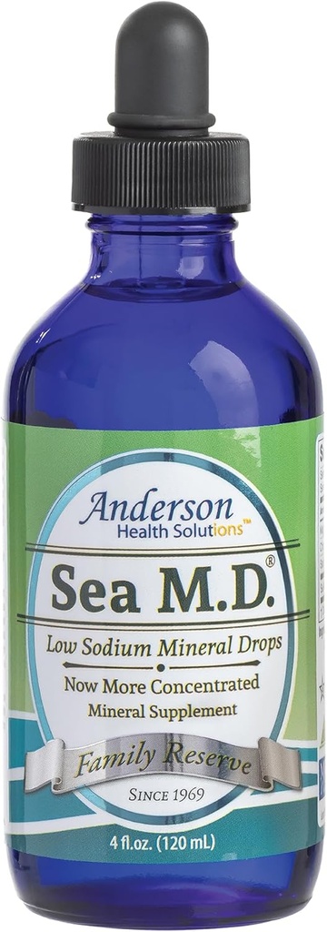 Anderson Sea M.D. Concentrated Trace Mineral Drops, Ionic Electrolyte Magnesium Supplement, Liquid Magnesium, Easy to Take, 4 fl oz, 60 Servings in Glass Bottle