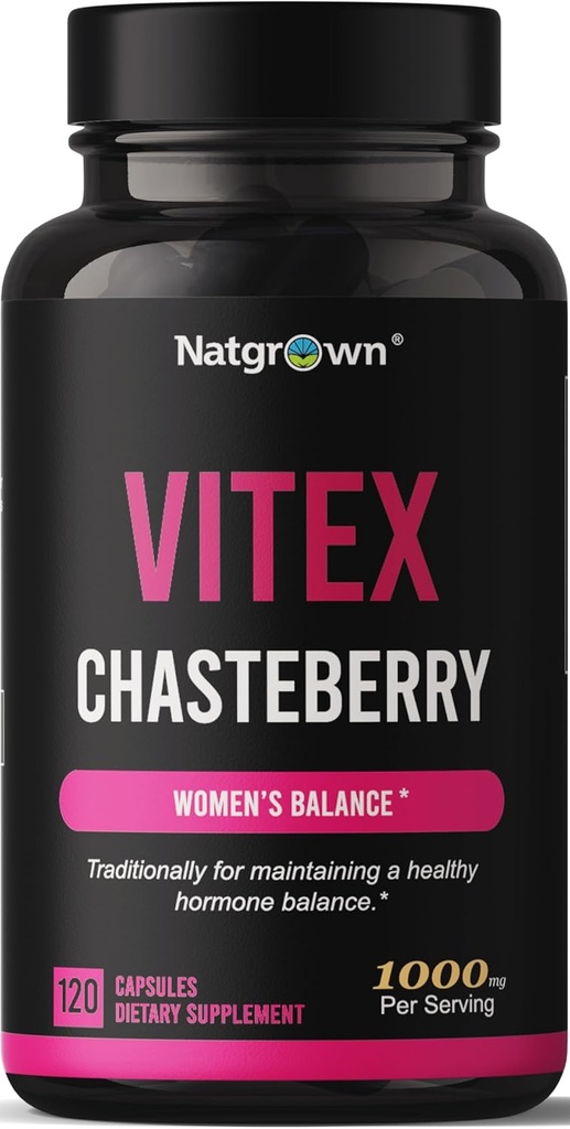 Natgrough Vitex Chasteberry συμπλήρωμα για τις γυναίκες 1,000 mg - Υποστηρίζει την ισορροπία ορμονών και γονιμότητα - Agnus Castus Chaste Tree Vitex Berry Extract Κάψουλες - 120 Ct