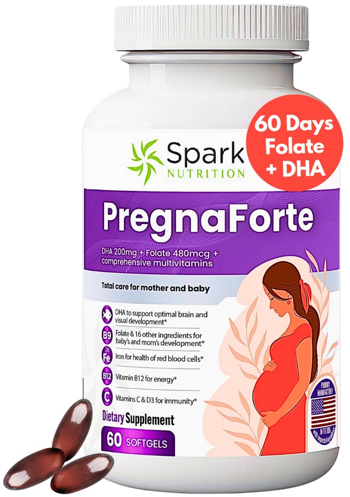 Pregnaforte 1 την ημέρα Προγεννητικές βιταμίνες για τις γυναίκες 2 μήνας: Φολικό οξύ, ιχθυέλαιο Ωμέγα 3 DHA/EPA, βιταμίνη D3, B6, Vitmain B12, C, E, ασβέστιο, σίδηρος, μαγνήσιο, ψευδάργυρος συμπλήρωμα FSA HSA eligble πολυβιταμίνη