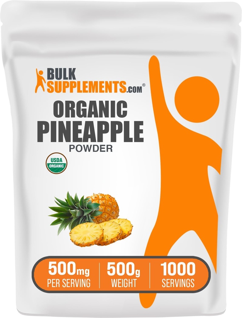 BulkSupplements.com Βιολογική Ανανάς σε σκόνη - Pineapple Φρούτα σε σκόνη, για Γεύσεις & Smoothies - Χωρίς γλυκαντικά & Γλουτένη, 500mg ανά Σερβίρισμα, 500g (1.1 lbs)