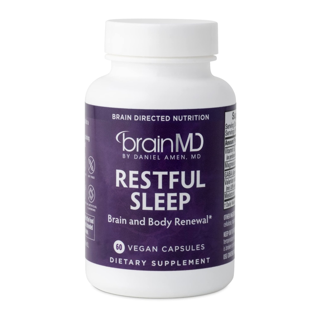 Dr. Amen brainMD Ξεκούραστος ύπνος - 60 κάψουλες - Προάγει χαλάρωση & ηρεμία, Περιέχει μελατονίνη, βαλεριάνα, GABA & μαγνήσιο, μη-Habit Forming - Χωρίς γλουτένη - 15 εξυπηρετήσεις