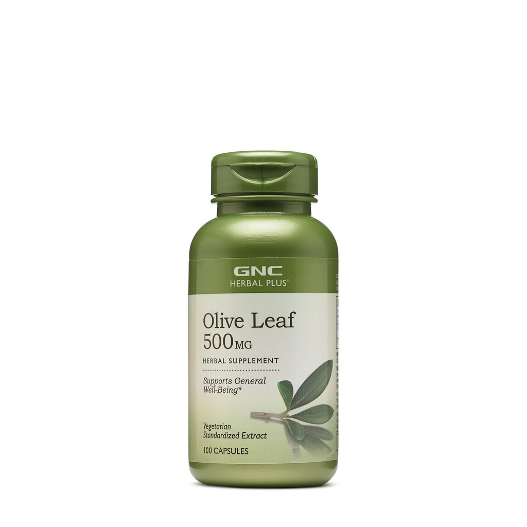 GNC Herbal Plus Olive Leaf 500mg Supplement, Vegetarian, Supports General Well-Being, 100 Servings