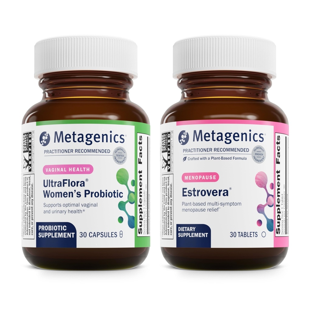 Metagenics Bundle - UltraFlora Women's & HerWellness Estrovera - 30 Count of UltraFlora Women's for Vaginal Health - 30 Tablets of Estrovera for Hot Flashes, Menopause Relief & Night Sweats