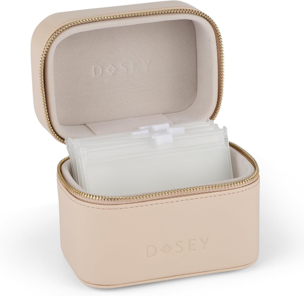 Dosey Travel Pill Case & Easy-Slide Pill Pouches - Vegan Δερμάτινο Διοργανωτής Χάπια με 7 αεροστεγείς Pill Pockets για την Ιατρική Αποθήκευση & Προστασία - Stylish Pill Sorter & Medication Organizer- LATTE