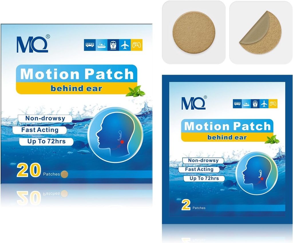MQ 20ct Motion Sickness Patches, Medium Color, Sea Sickness Patches Μη Νυσταγμένο & Αδιάβροχο, Cruise Ship Travel Essentials, Fast Active & Long Lasting 72H