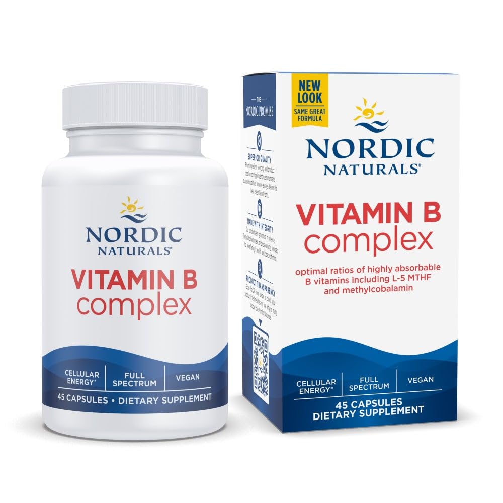 Nordic Naturals Vitamin B Complex - 45 κάψουλες Θιαμίνη, Ριβοφλαβίνη, Νιασίνη, B6 & B12, Folate, Biotin, Pantothenic Acid Heart Brain Health, Energy, Μεταβολισμός Μη-GMO Υπηρεσίες