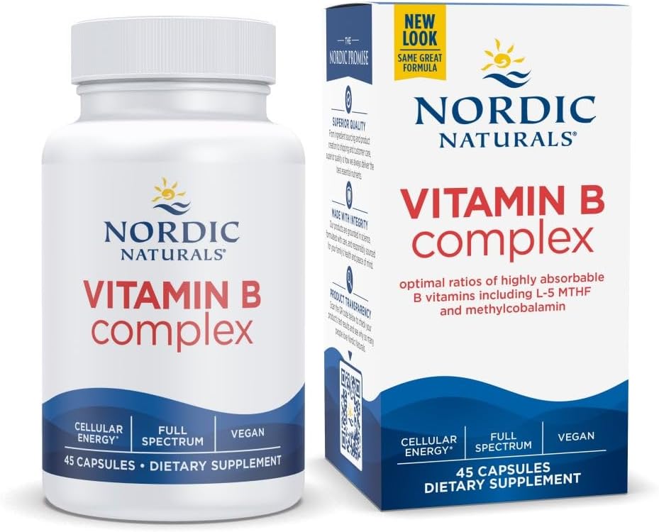 Nordic Naturals Vitamin B Complex - 45 κάψουλες Θιαμίνη, Ριβοφλαβίνη, Νιασίνη, B6 & B12, Folate, Biotin, Pantothenic Acid Heart Brain Health, Energy, Μεταβολισμός Μη-GMO Υπηρεσίες