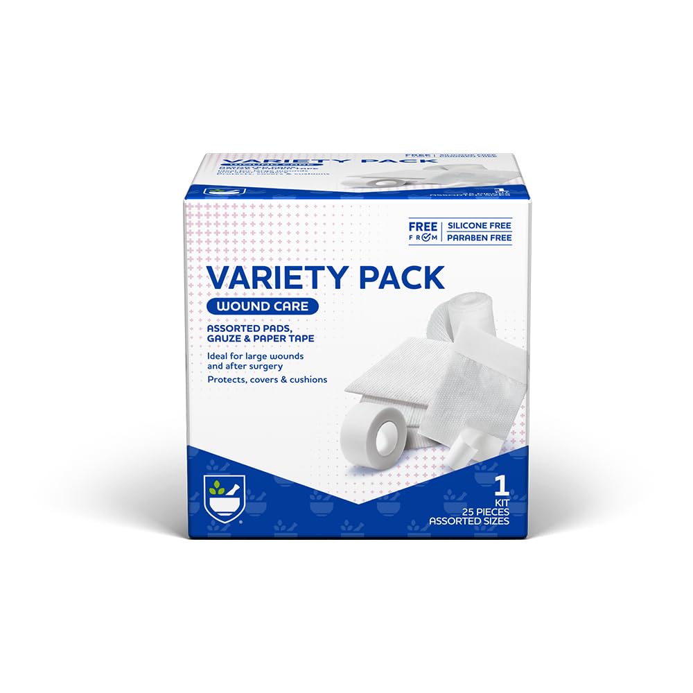 Rite Aid First Aid Gauze Pads, Variety Pack - Περιλαμβάνει 25 ανάμεικτα Gauze Pads & Tape 