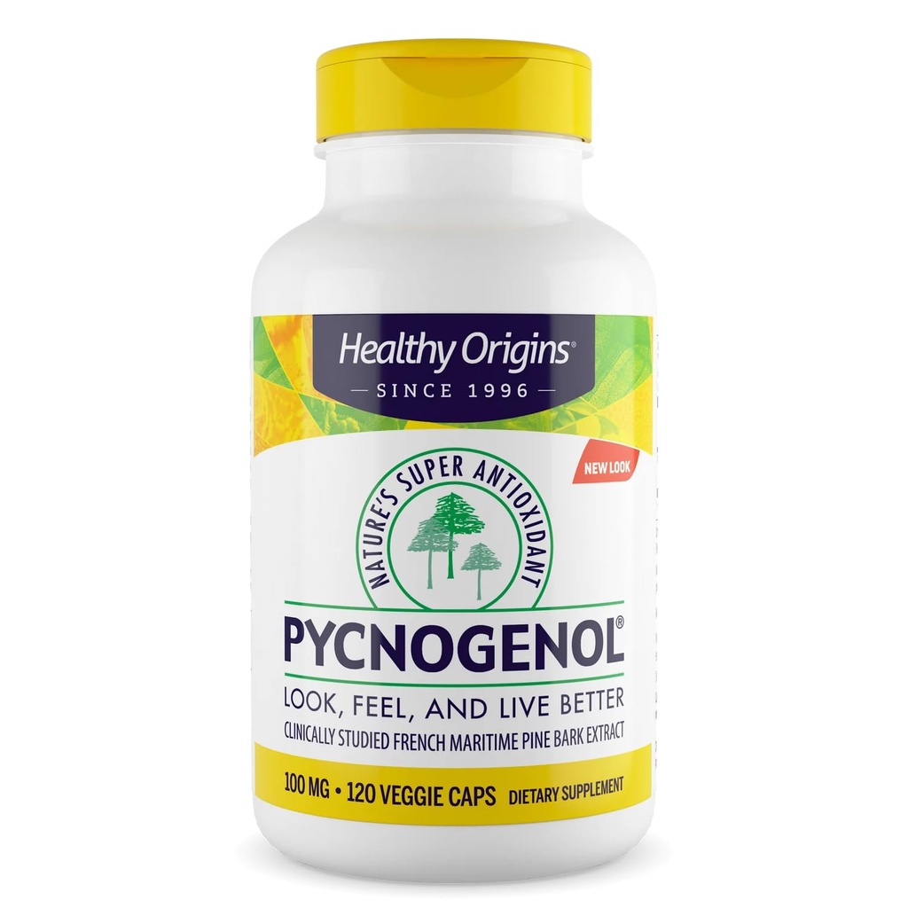 Healthy Origins Pycnogenol 100 mg, 120 Veggie Capsules - 100% Clinically Studied French Maritime Pine Bark Extract - Supports Healthy Heart, Joint Health & Skin Elasticity - 4 Month Supply