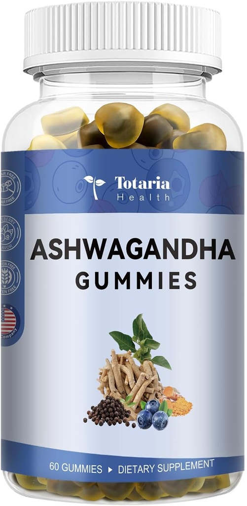Totaria Ashwagandha Γεμιστά Gummies w/Magnesium Γλυκινικό, Rhodiola Rose, Blueberry Flavor.