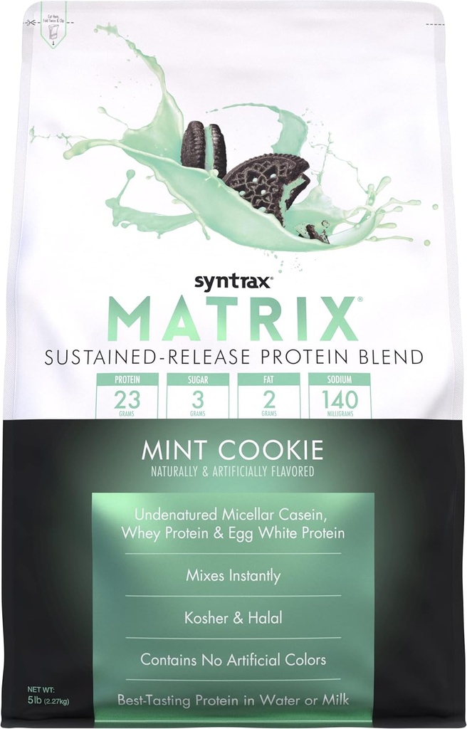 Syntrax Nutrition Matrix Protein Powder, Content-Release Blend, Mint Cookie, 5 lbs.