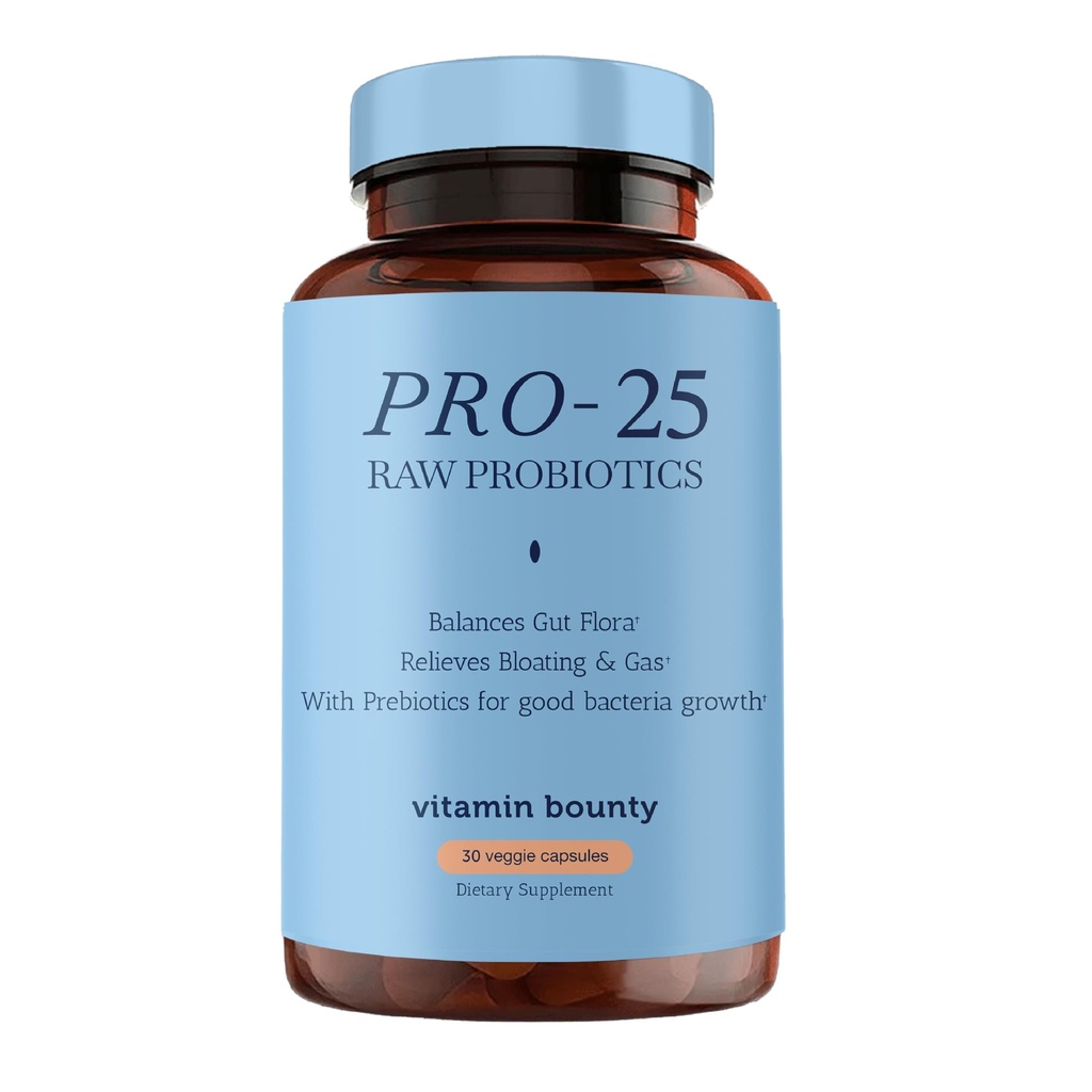 Βιταμίνη Bounty Pro-25 Προβιοτικό με Προβιοτικό - 25 Δισεκατομμύρια CFU για Άνδρες & Γυναίκες - Digestive Health Support with Lactobacillus Acidophilus, Bifidobacterium - 30 Καθημερινή Κάψουλες για Υγεία των Ούλων
