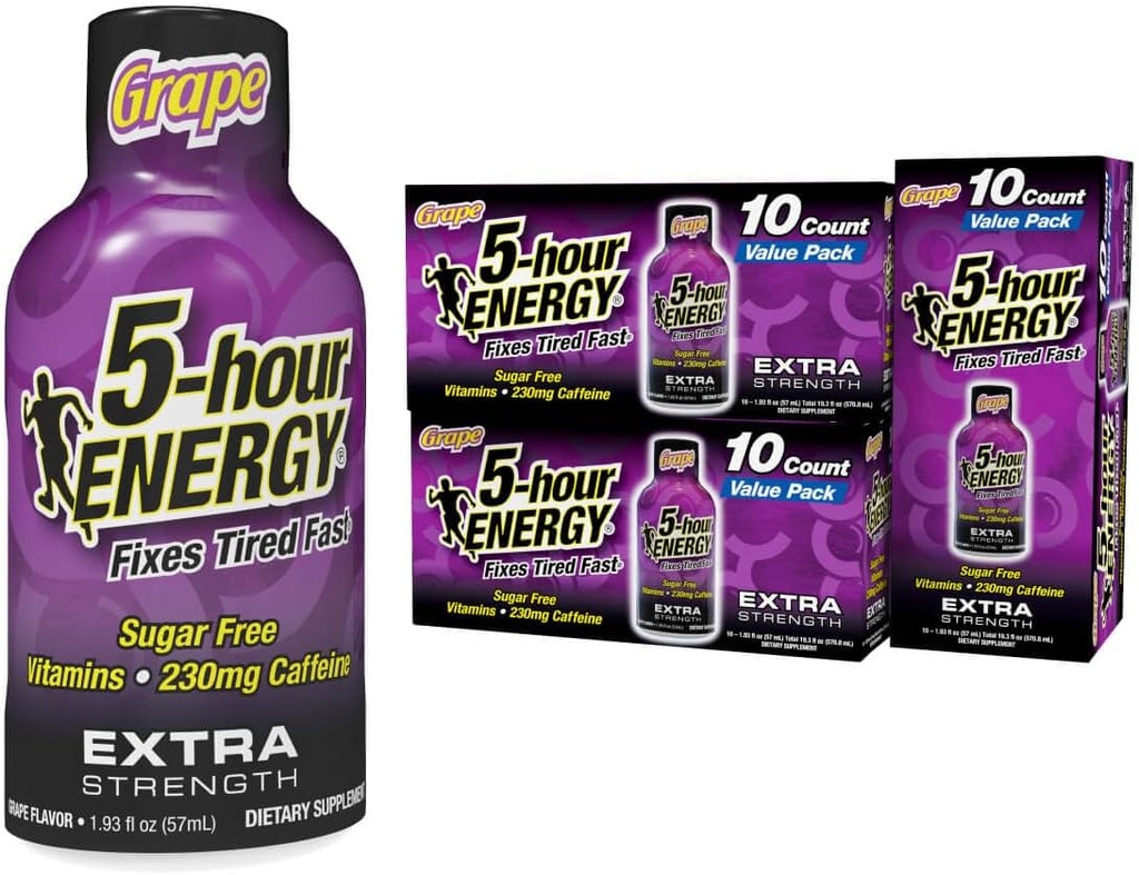 5 ώρες ENERGY Extra Strength Energy Shot, Grape Flavor, 30 Count, 1,93 oz., Zero Calories & Sugar-Free 230 mg Caffeinated Energy Shot, Amino Acids & B Vitamins, Συμπλήρωμα διατροφής