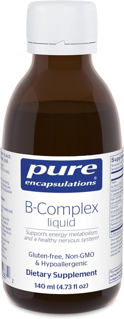Pure Encapsulations B-Complex Liquid - Liquid Vitamin B Complex - for Nerve & Energy Metabolism* - Gluten Free & Vegetarian - 4.73 oz (140 mL)
