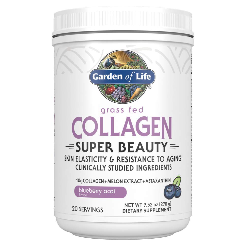 Garden of Life Grass Fed Collagen Super Beauty Powder - Βατόμουρο Acai, 20 σερβιέτες, για γυναίκες Δερμάτινα Καρφάκια αρθρώσεις, Collagen Peptides σκόνη + συμπληρώματα πρωτεϊνών