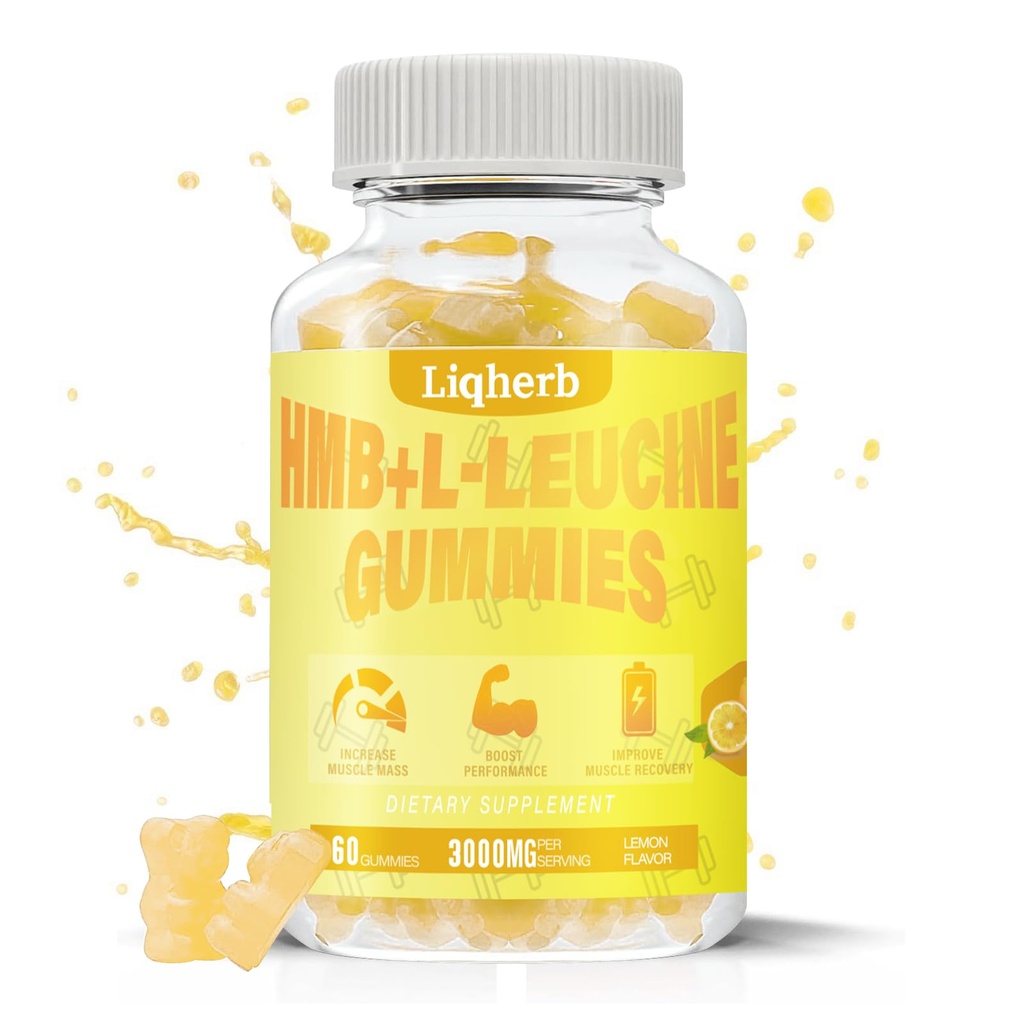 HMB και Leucine Gummies, με 3000mg HMB και L-λευκίνη συμπλήρωμα για την αποκατάσταση των μυών, μυϊκή μάζα & βελτίωση της αντοχής, για άνδρες & γυναίκες, μη ΓΤΟ, Vegan, Gluten Free, λεμόνι γεύση, 120 Gummies