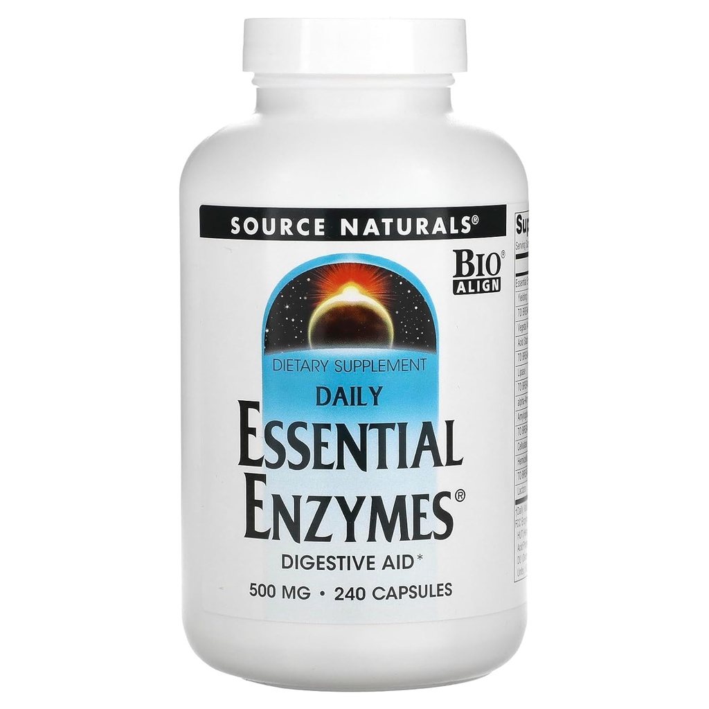 Source Naturals Essential Enzymes 500mg Bio-Aligned Multiple Supplement Herbal Defense for Digestion, Gas & Constipation Relief & Daily Digestive Health - Ισχυρό ανοσοποιητικό σύστημα Υποστήριξη - 120 VegiCaps