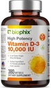 biophix Βιταμίνη D-3 10000 IU 380 Softgels - Υψηλής ισχύος σε Εξαιρετικό Παρθένο Ελαιόλαδο Μη-ΓΤΟ χωρίς σόγια Υποστηρίζει Ισχυρά Οστά Ανοσοποιητική Υγεία